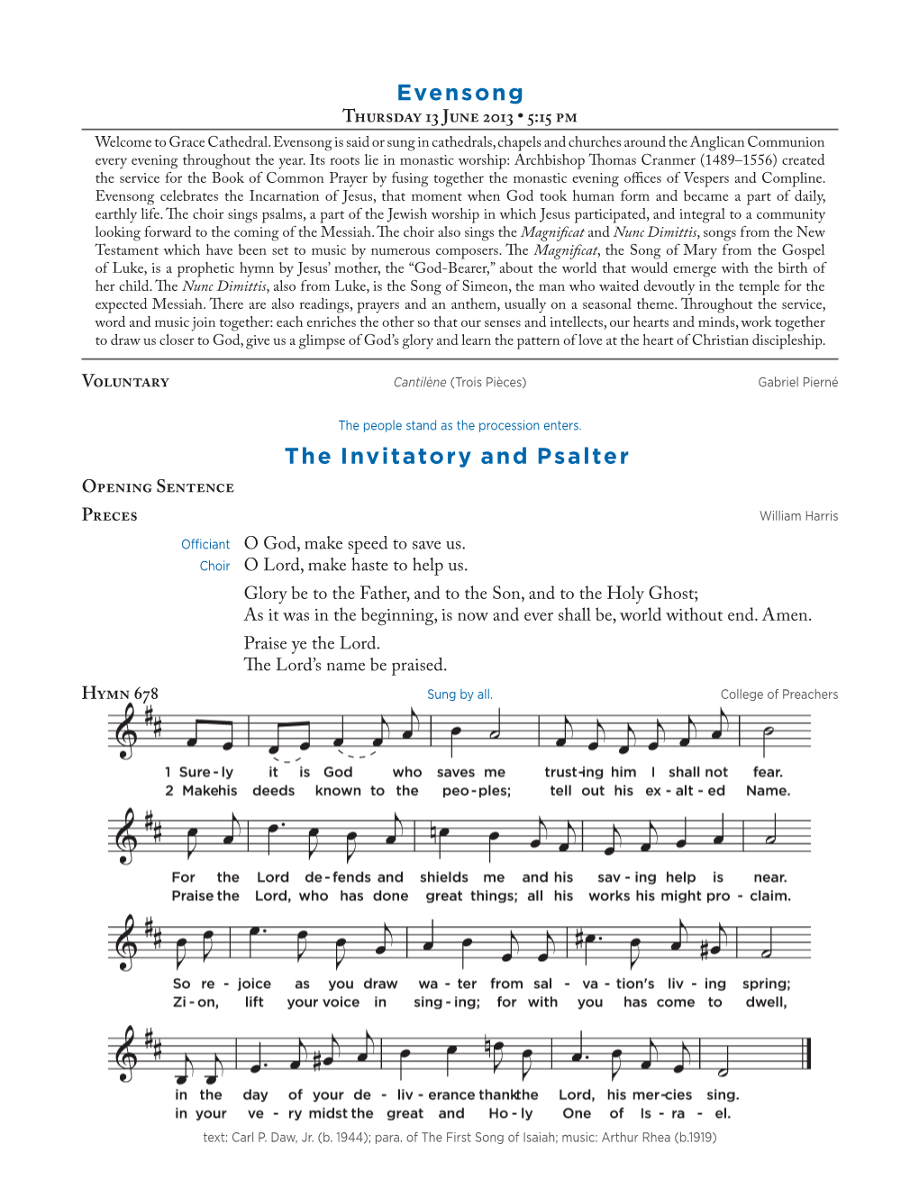 Evensong the Invitatory and Psalter