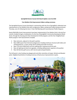 Springfield-Greene County Park Board Update: June 18, 2018 Tom