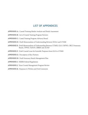 List of Appendices