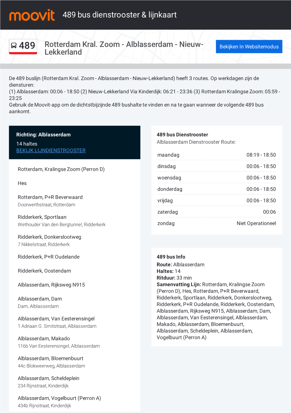 489 Bus Dienstrooster & Lijnroutekaart