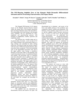 The PGE-Bearing Sulphide Ores of the Kingash Mafic-Ultramafic Differentiated Intrusion and Ore Processing Characteristics, East Sajan, Russia