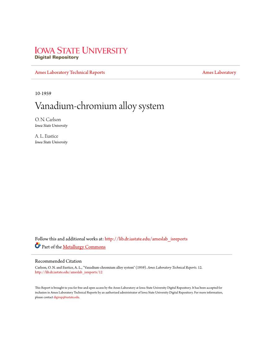 Vanadium-Chromium Alloy System O