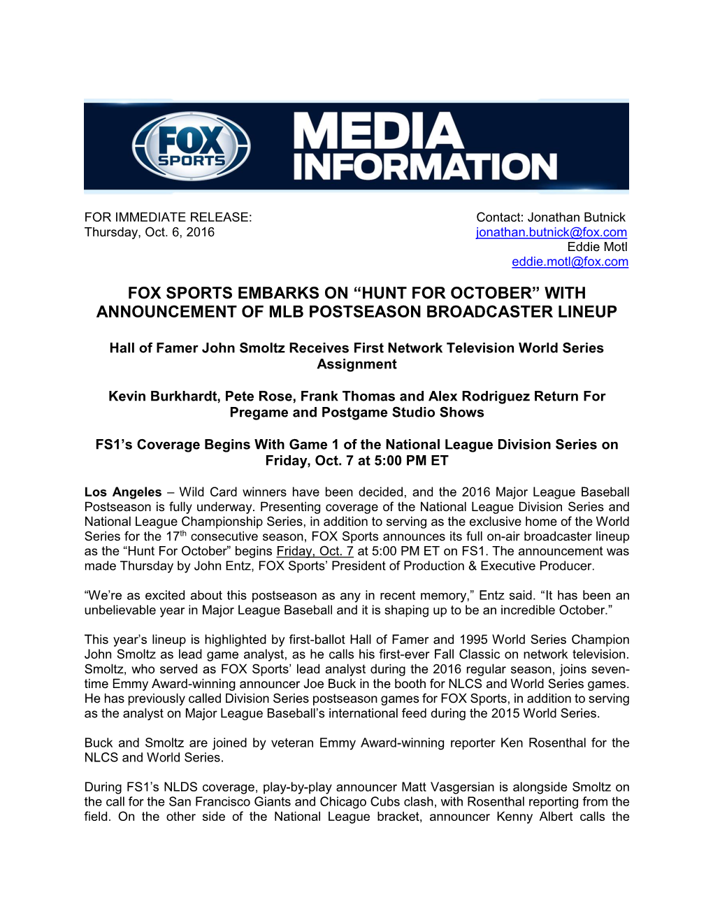 With Announcement of Mlb Postseason Broadcaster Lineup