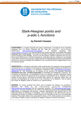 Stark-Heegner Points and P-Adic L-Functions