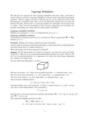 18.02SC Notes: Lagrange Multipliers