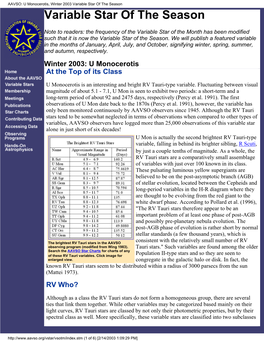 U Monocerotis, Winter 2003 Variable Star of the Season Variable Star of the Season