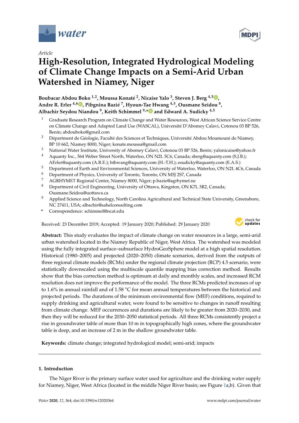 High-Resolution, Integrated Hydrological Modeling of Climate Change Impacts on a Semi-Arid Urban Watershed in Niamey, Niger