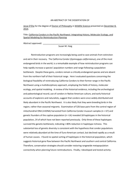 California Condors in the Pacific Northwest: Integrating History, Molecular Ecology, and Spatial Modeling for Reintroduction Planning