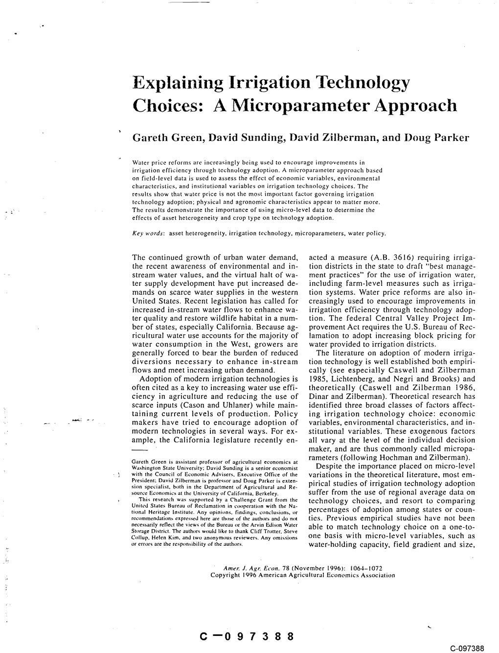 Explaining Irrigation Technology Choices: a Microparameter Approach