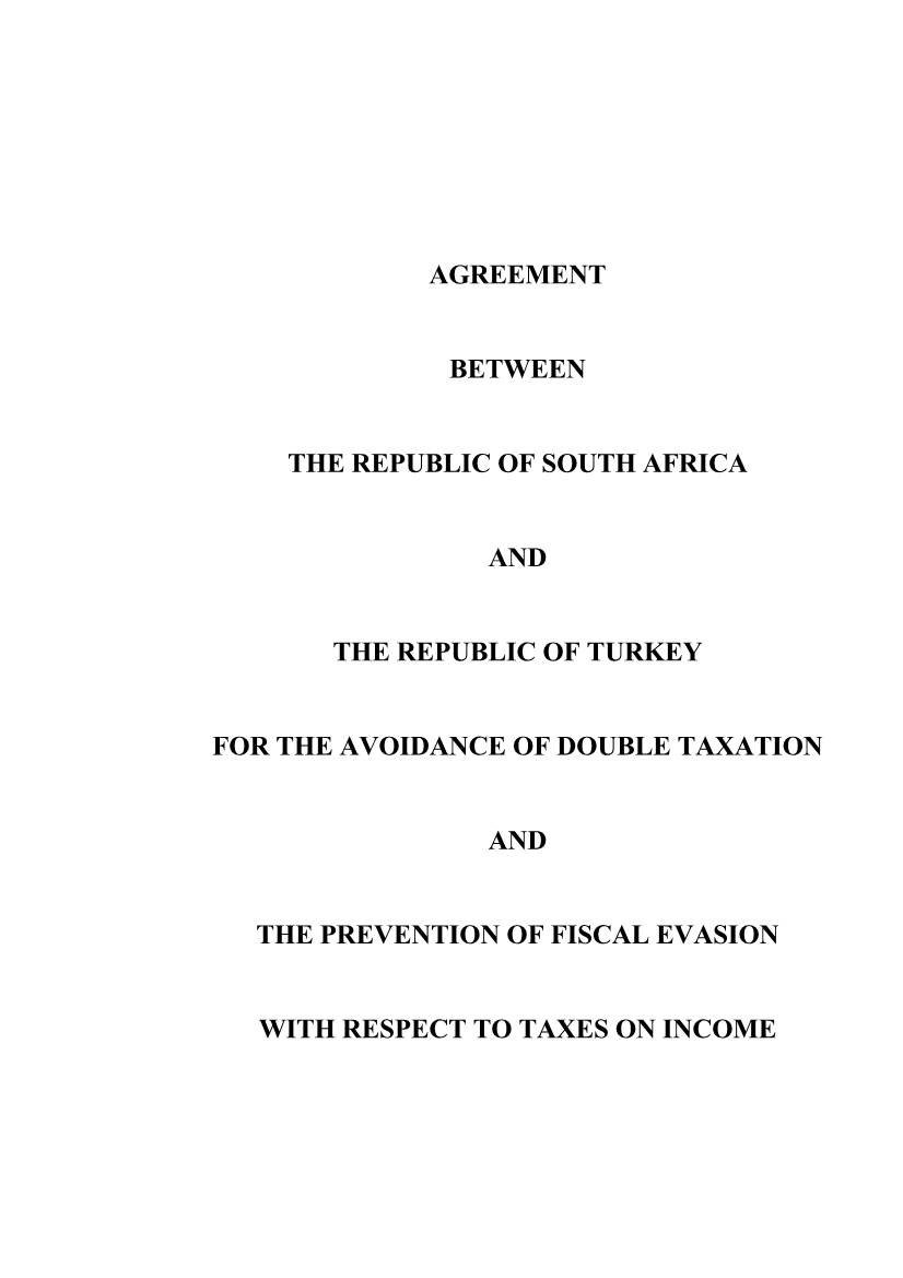 Agreement Between the South Africa and Turkey