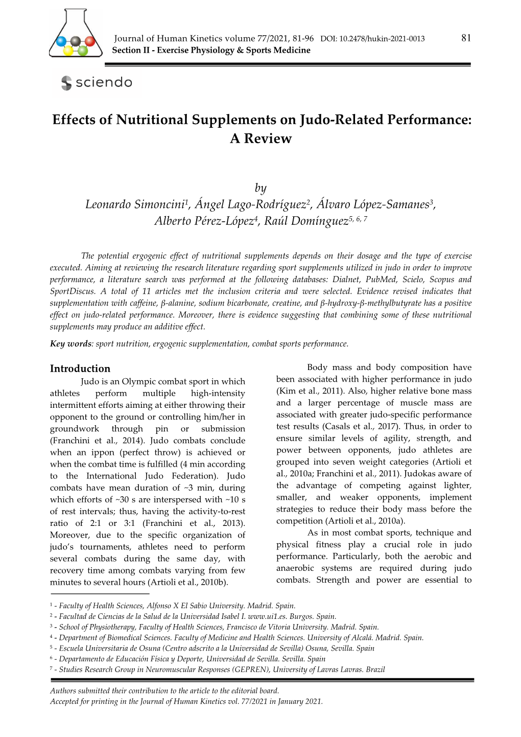 Effects of Nutritional Supplements on Judo-Related Performance: a Review