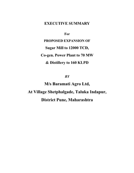 M/S Baramati Agro Ltd, at Village Shetphalgade, Taluka Indapur, District Pune, Maharashtra