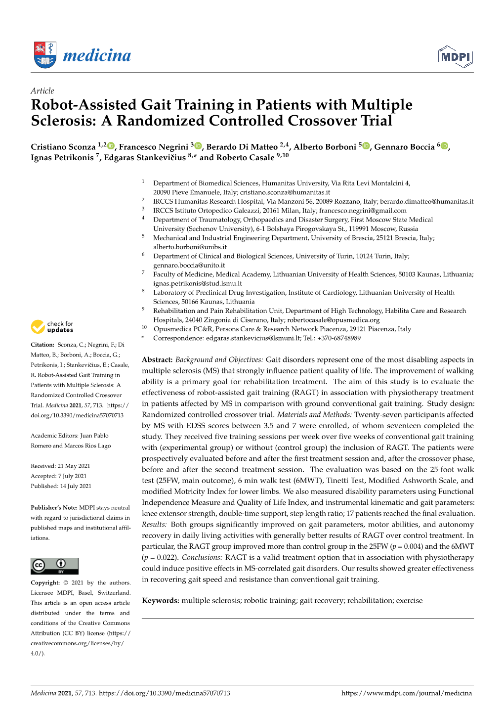 Robot-Assisted Gait Training in Patients with Multiple Sclerosis: a Randomized Controlled Crossover Trial