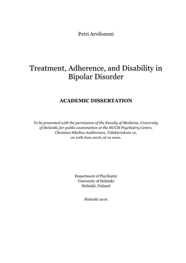 Treatment, Adherence, and Disability in Bipolar Disorder