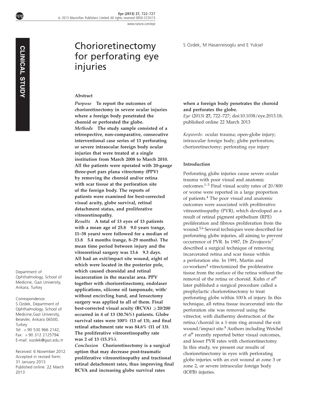 Chorioretinectomy for Perforating Eye Injuries S Ozdek Et Al 723