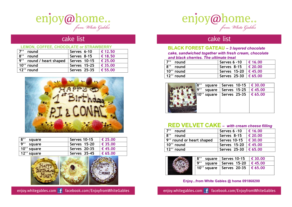 Enjoy..From White Gables Cake List Cake List