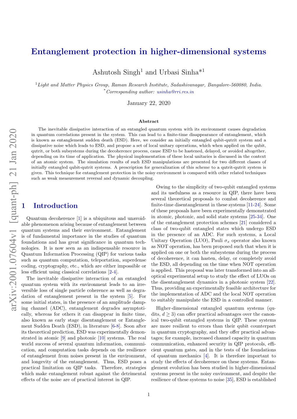 Entanglement Protection in Higher-Dimensional Systems