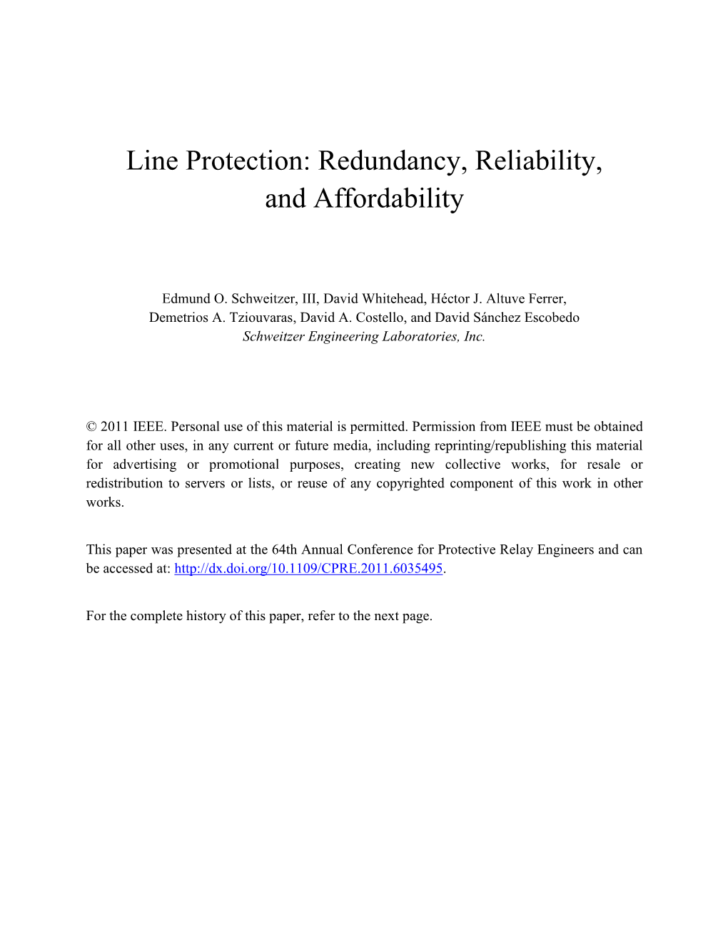 Line Protection: Redundancy, Reliability, and Affordability