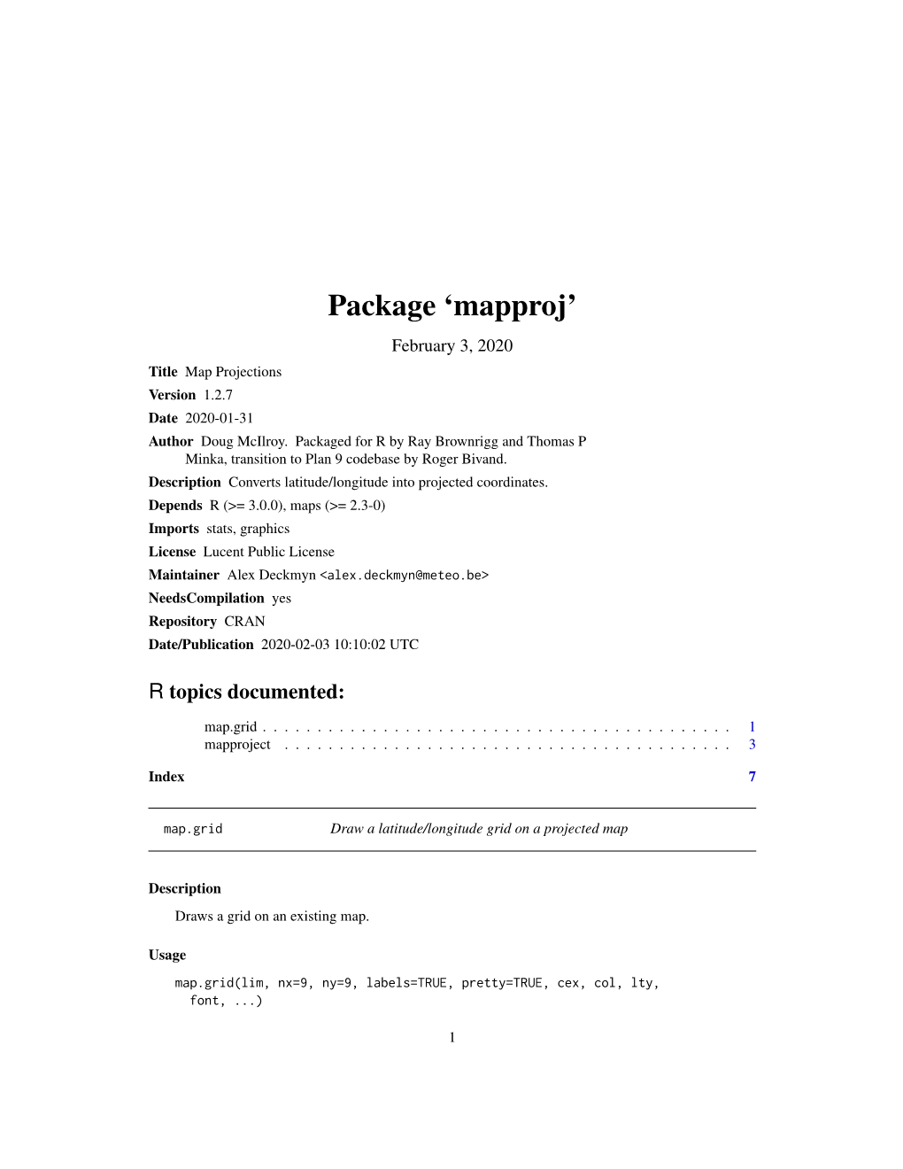Package 'Mapproj'