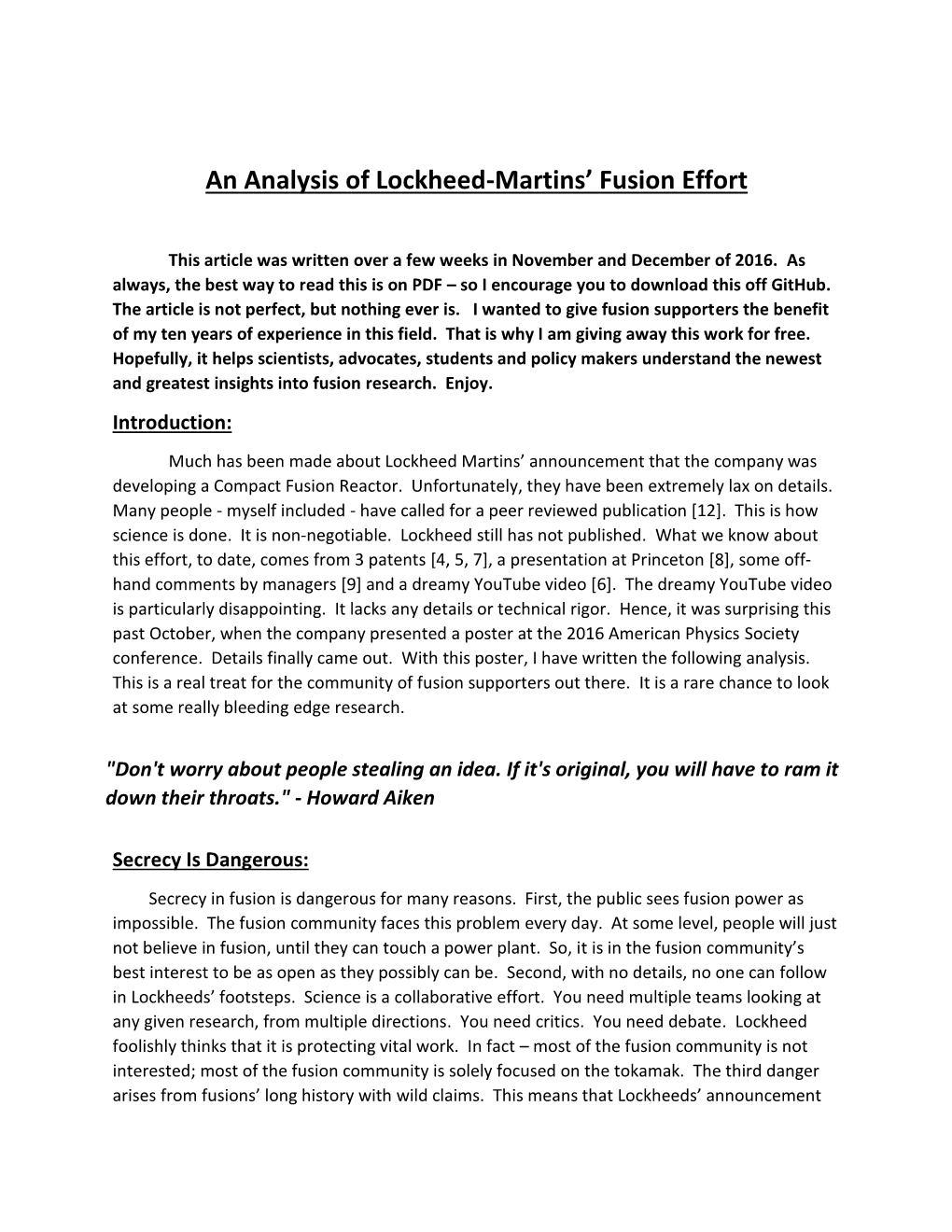 An Analysis of Lockheed-Martins' Fusion Effort