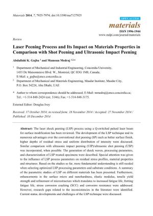 Laser Peening Process and Its Impact on Materials Properties in Comparison with Shot Peening and Ultrasonic Impact Peening