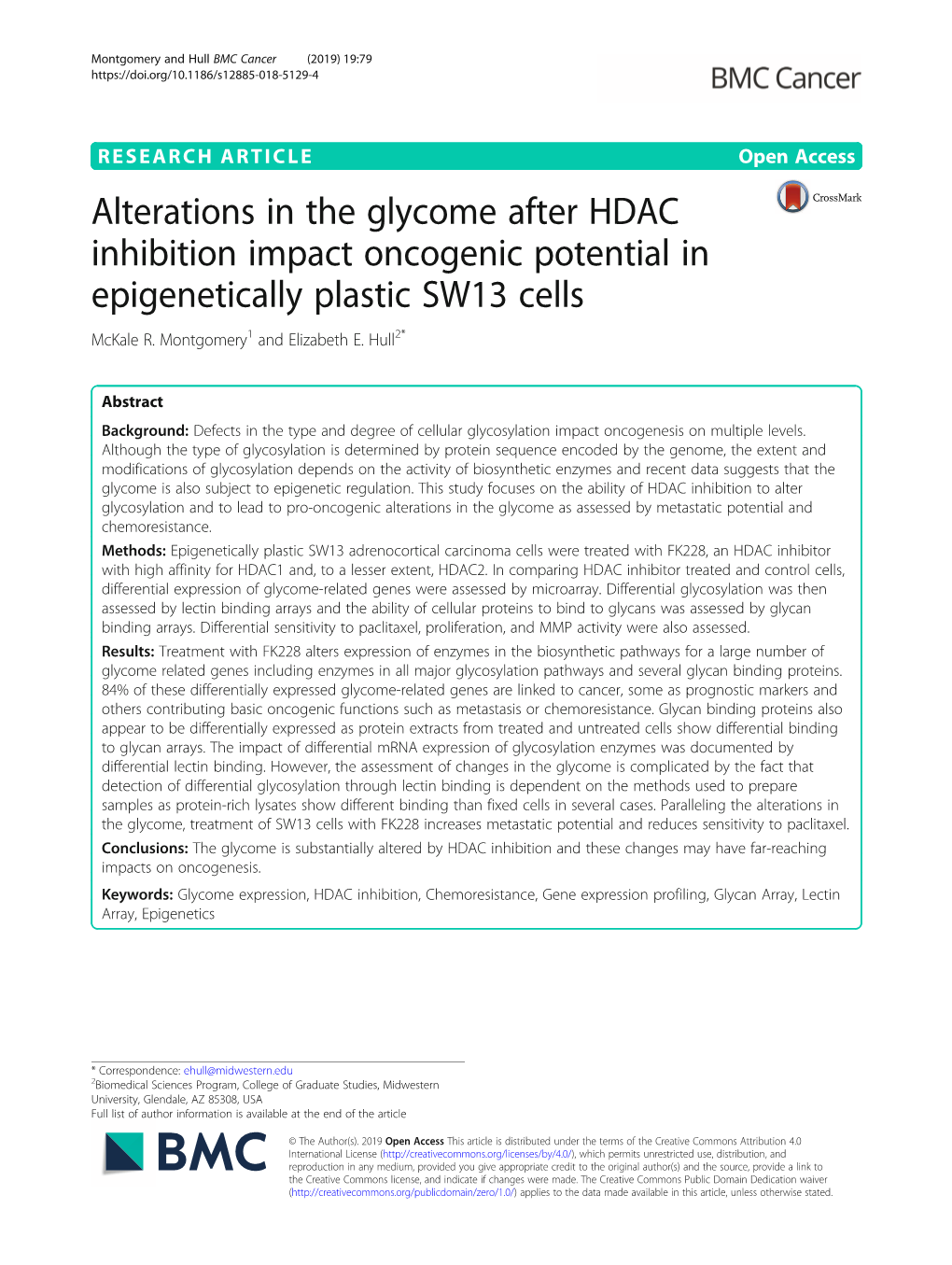 Alterations in the Glycome After HDAC Inhibition Impact Oncogenic Potential in Epigenetically Plastic SW13 Cells Mckale R