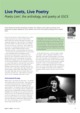 Live Poets, Live Poetry Poetry Live! , the Anthology, and Poetry at GSCE