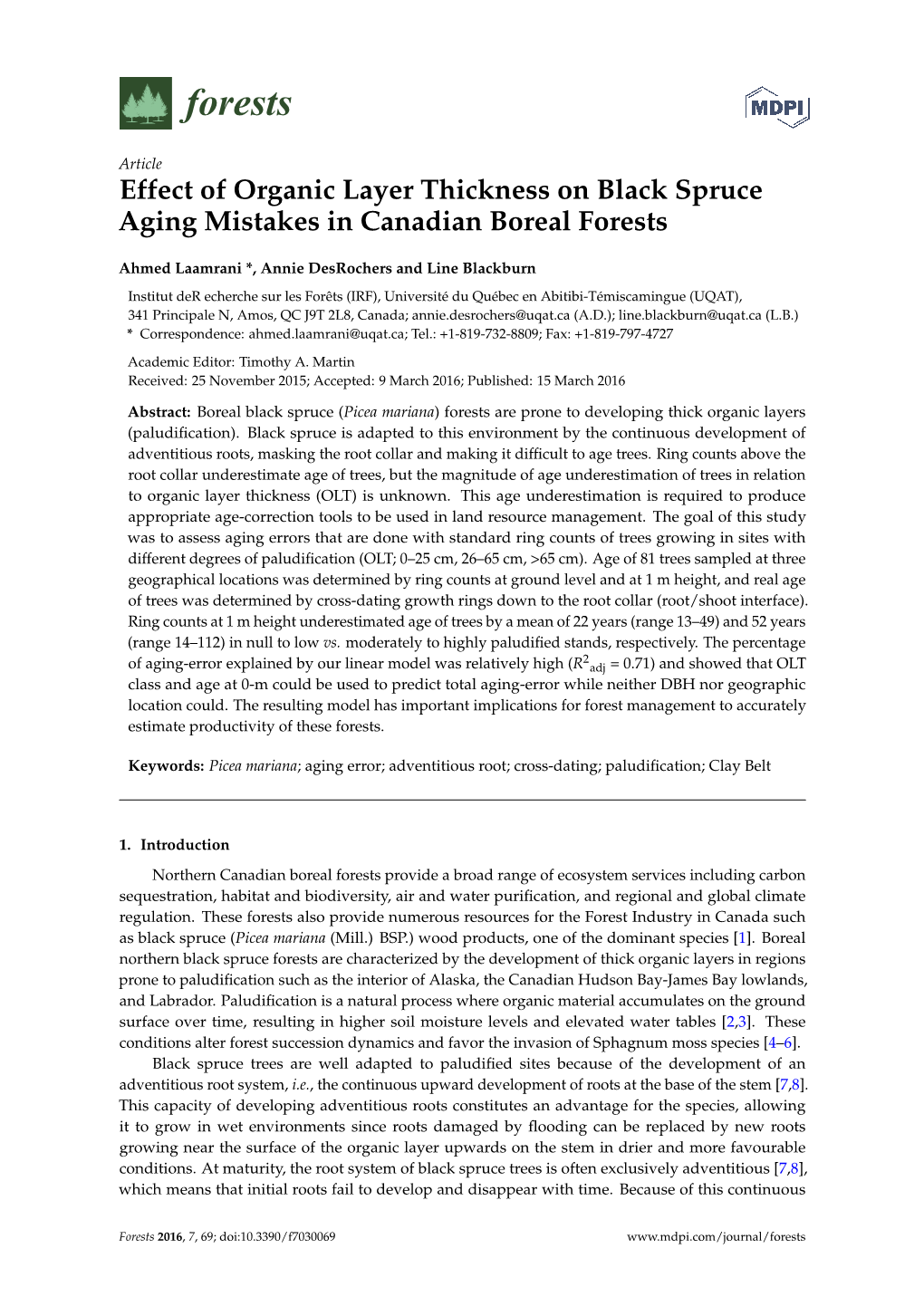 Effect of Organic Layer Thickness on Black Spruce Aging Mistakes in Canadian Boreal Forests