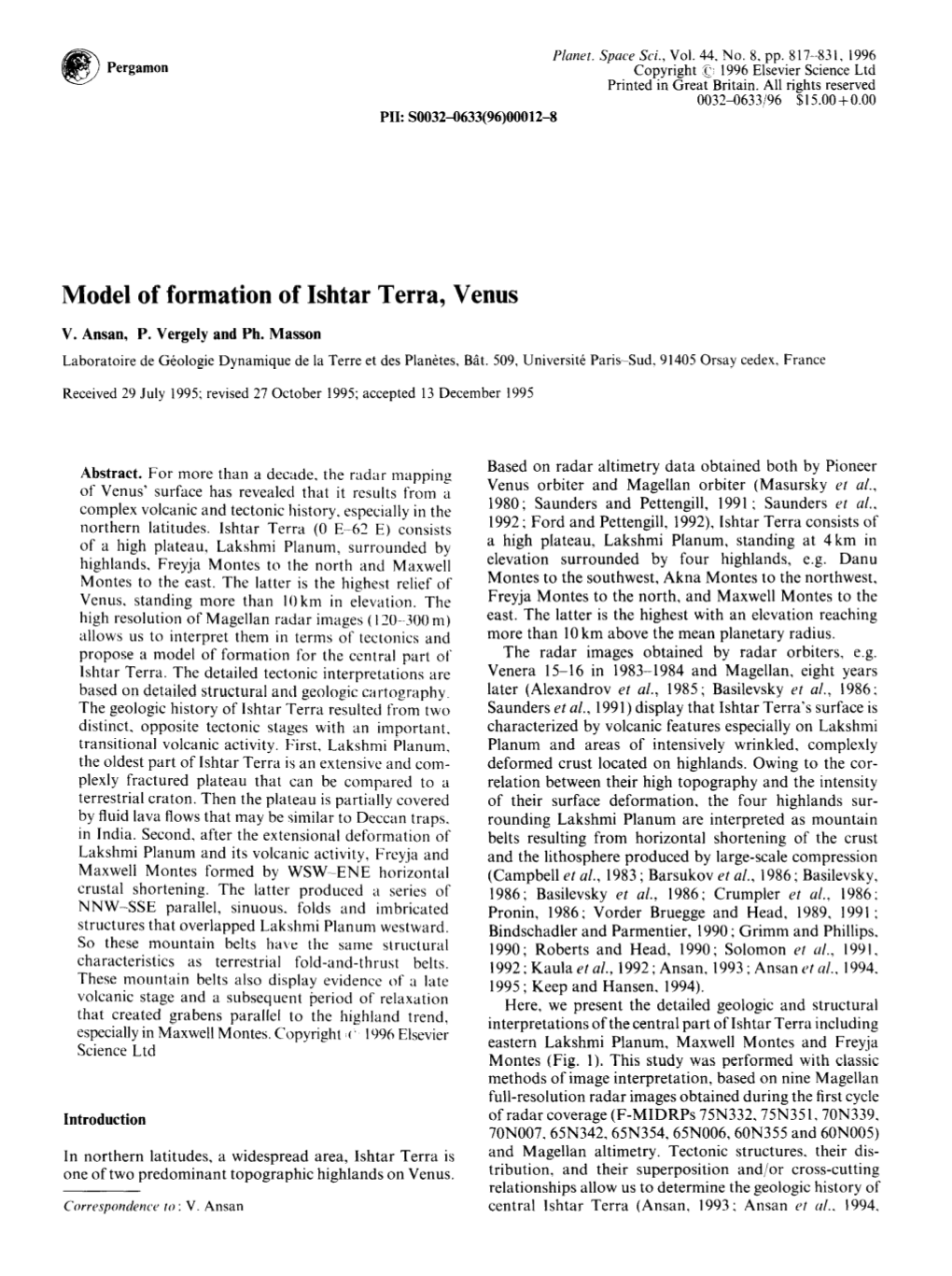 Model of Formation of Ishtar Terra, Venus