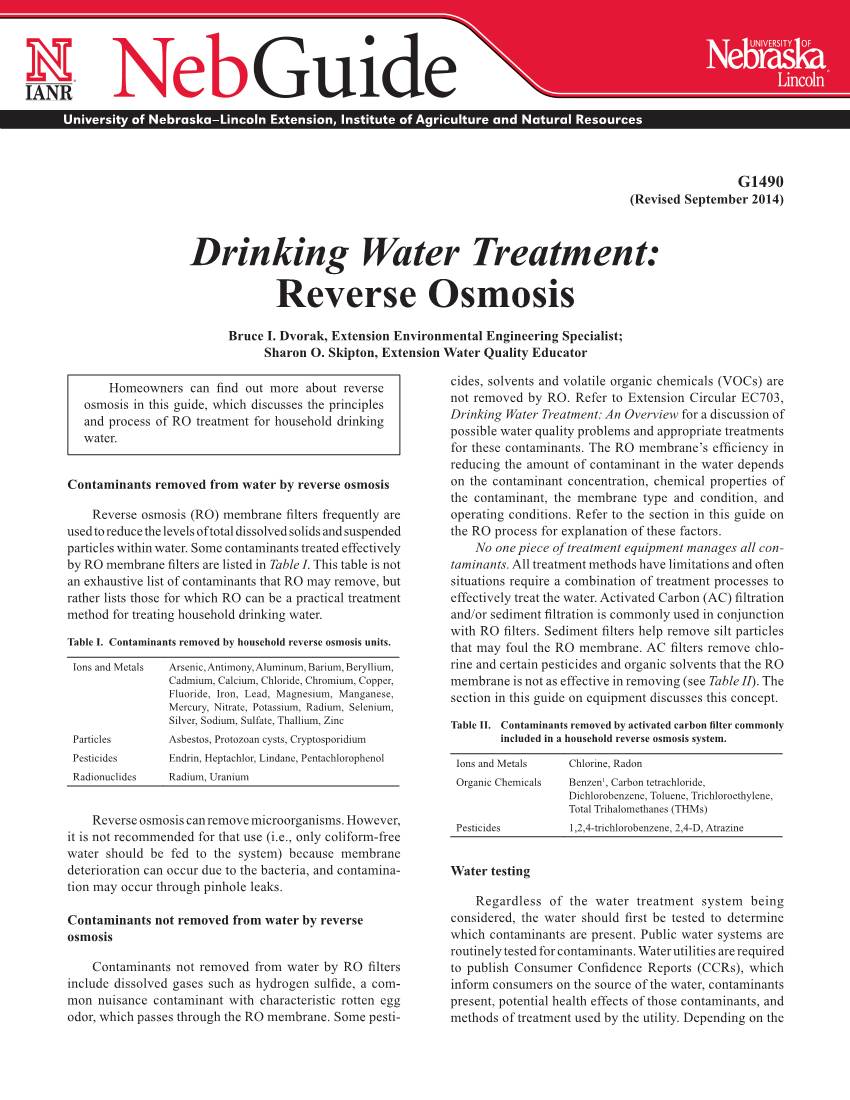 Drinking Water Treatment: Reverse Osmosis Bruce I