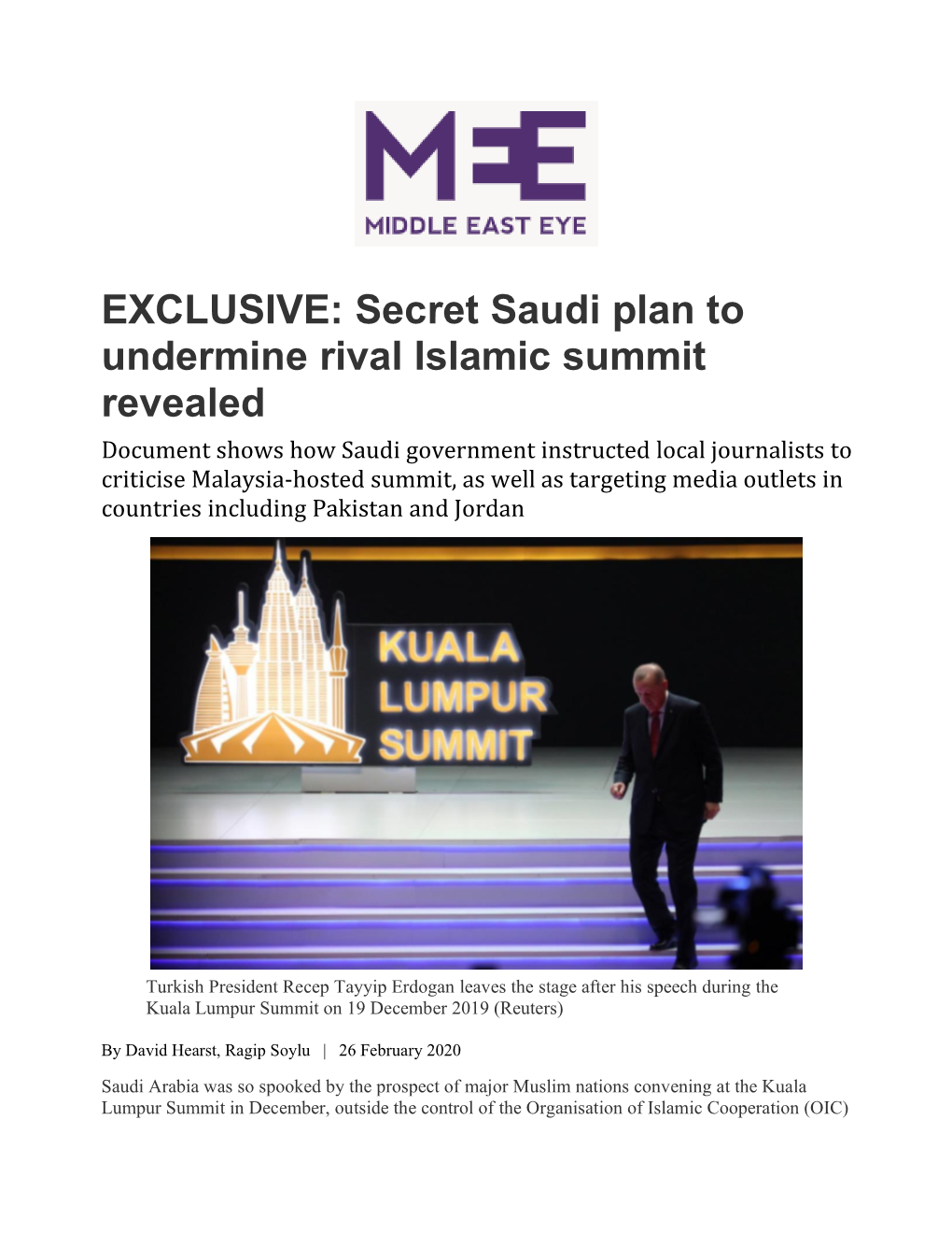 EXCLUSIVE: Secret Saudi Plan to Undermine Rival
