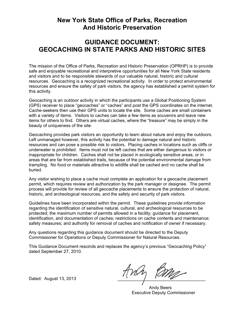 Guidance Document: Geocaching in State Parks and Historic Sites