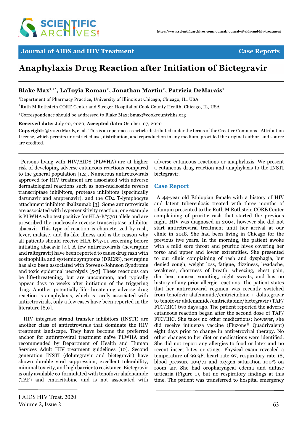 Anaphylaxis Drug Reaction After Initiation of Bictegravir