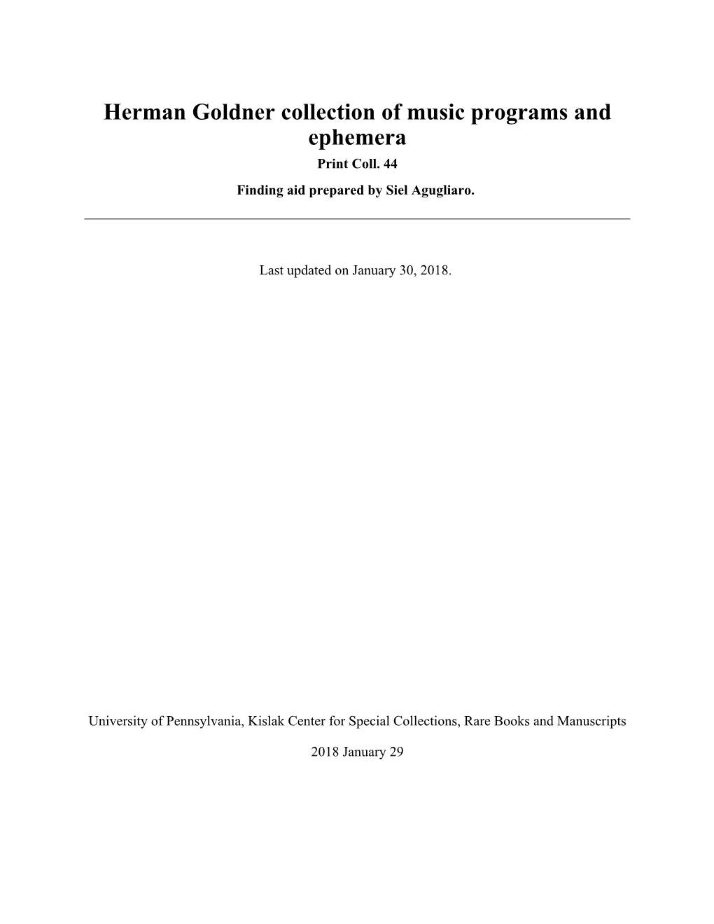 Herman Goldner Collection of Music Programs and Ephemera Print Coll