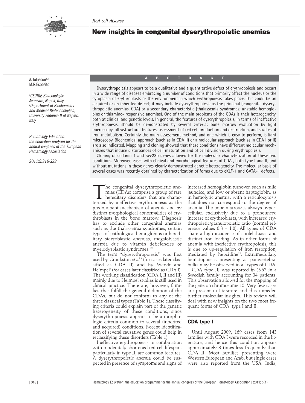 New Insights in Congenital Dyserythropoietic Anemias