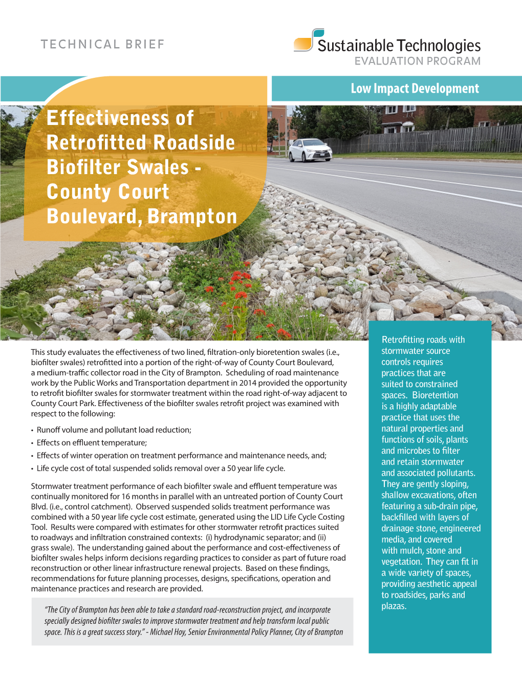 Effectiveness of Retrofitted Roadside Biofilter Swales - County Court Boulevard, Brampton