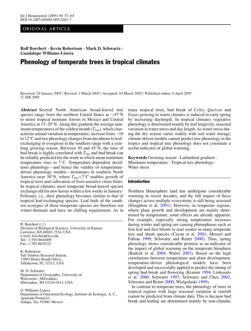 Phenology of Temperate Trees in Tropical Climates