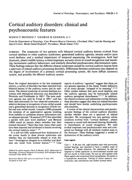 Cortical Auditory Disorders: Clinical and Psychoacoustic Features
