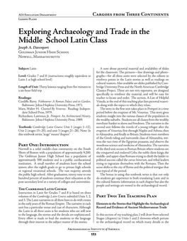 Exploring Archaeology and Trade in the Middle School Latin Class Joseph A