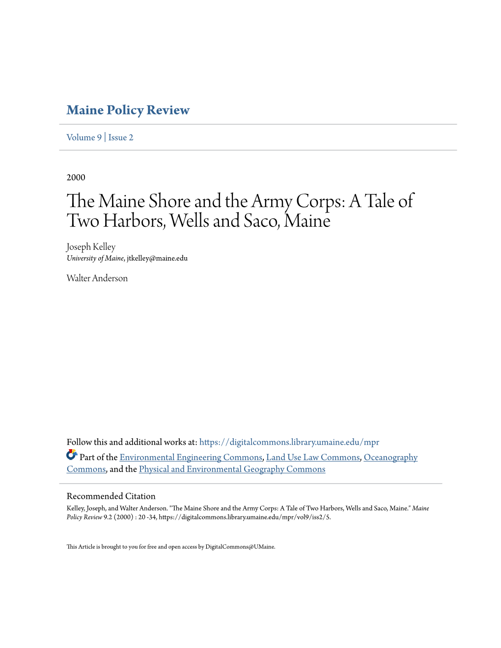The Maine Shore and the Army Corps: a Tale of Two Harbors, Wells and Saco, Maine