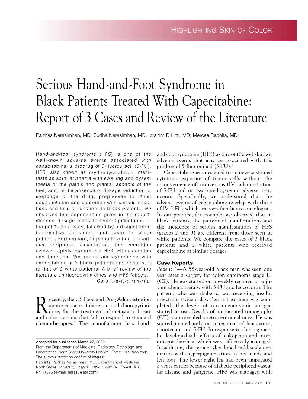 Serious Hand-And-Foot Syndrome in Black Patients Treated with Capecitabine: Report of 3 Cases and Review of the Literature