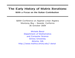 The Early History of Matrix Iterations: with a Focus on the Italian Contribution