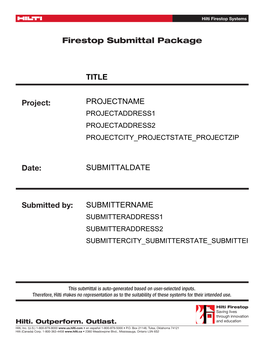 Firestop Submittal Package Project: Date: Submitted