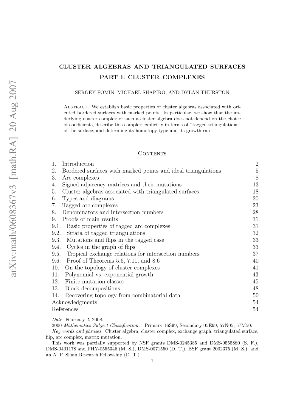 Arxiv:Math/0608367V3 [Math.RA] 20 Aug 2007 I,Accmlx Arxmutation