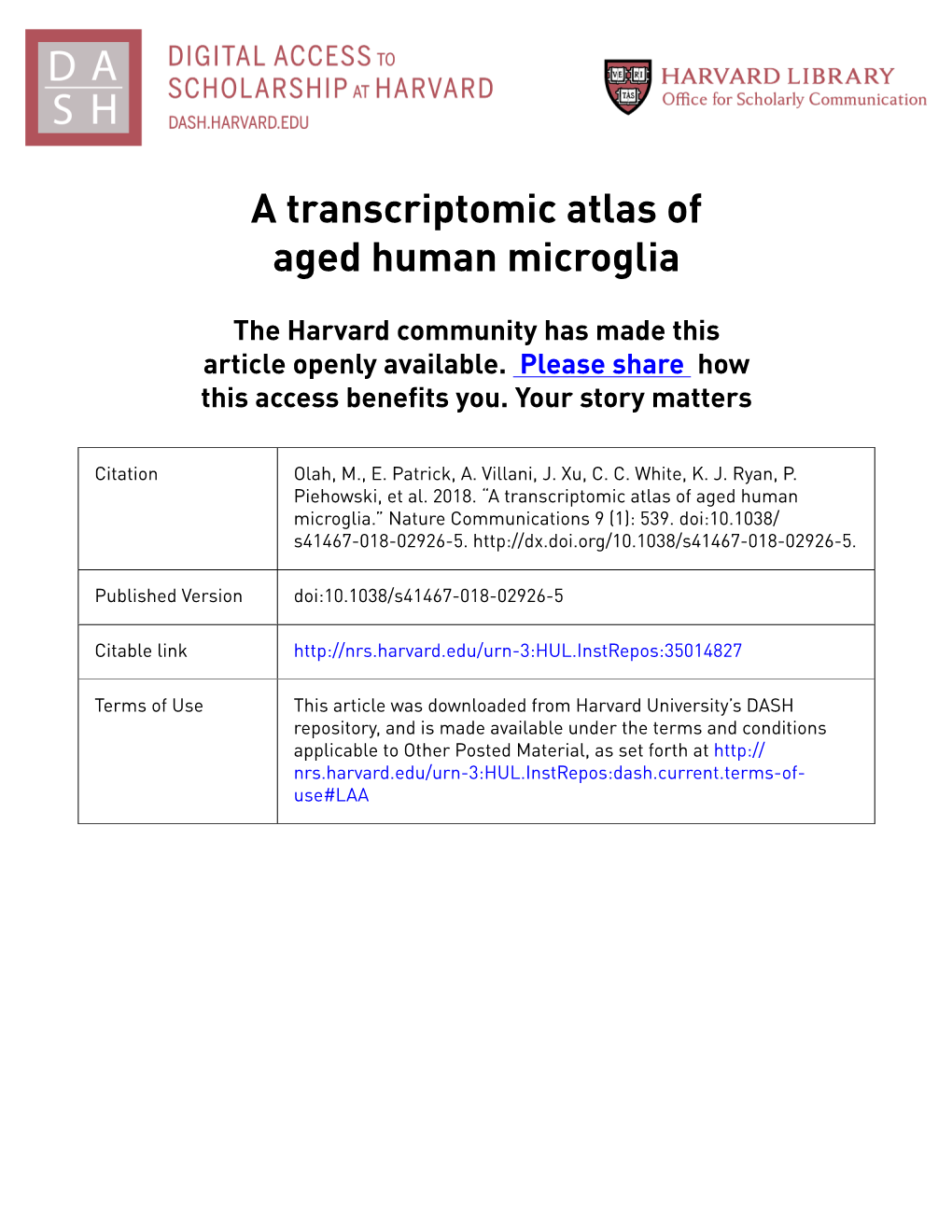 A Transcriptomic Atlas of Aged Human Microglia