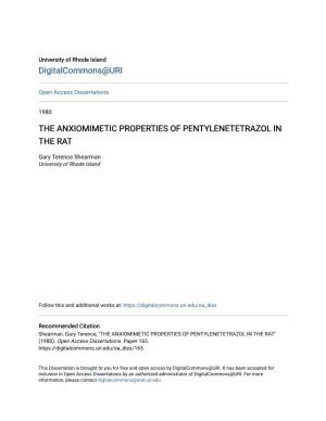 The Anxiomimetic Properties of Pentylenetetrazol in the Rat
