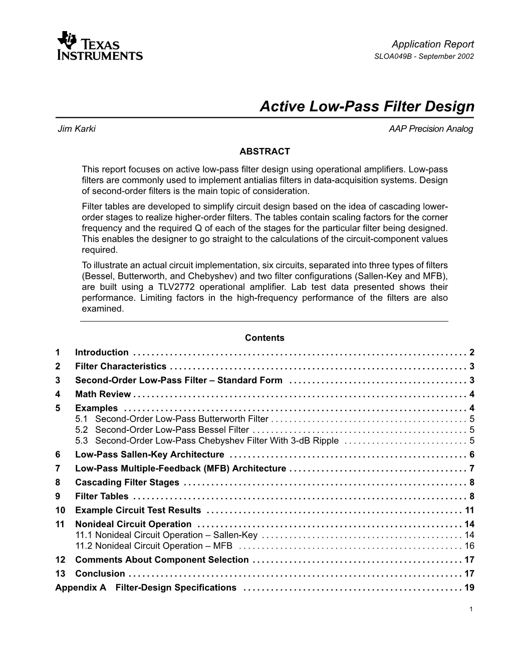 Active Low-Pass Filter Design (Rev. B)