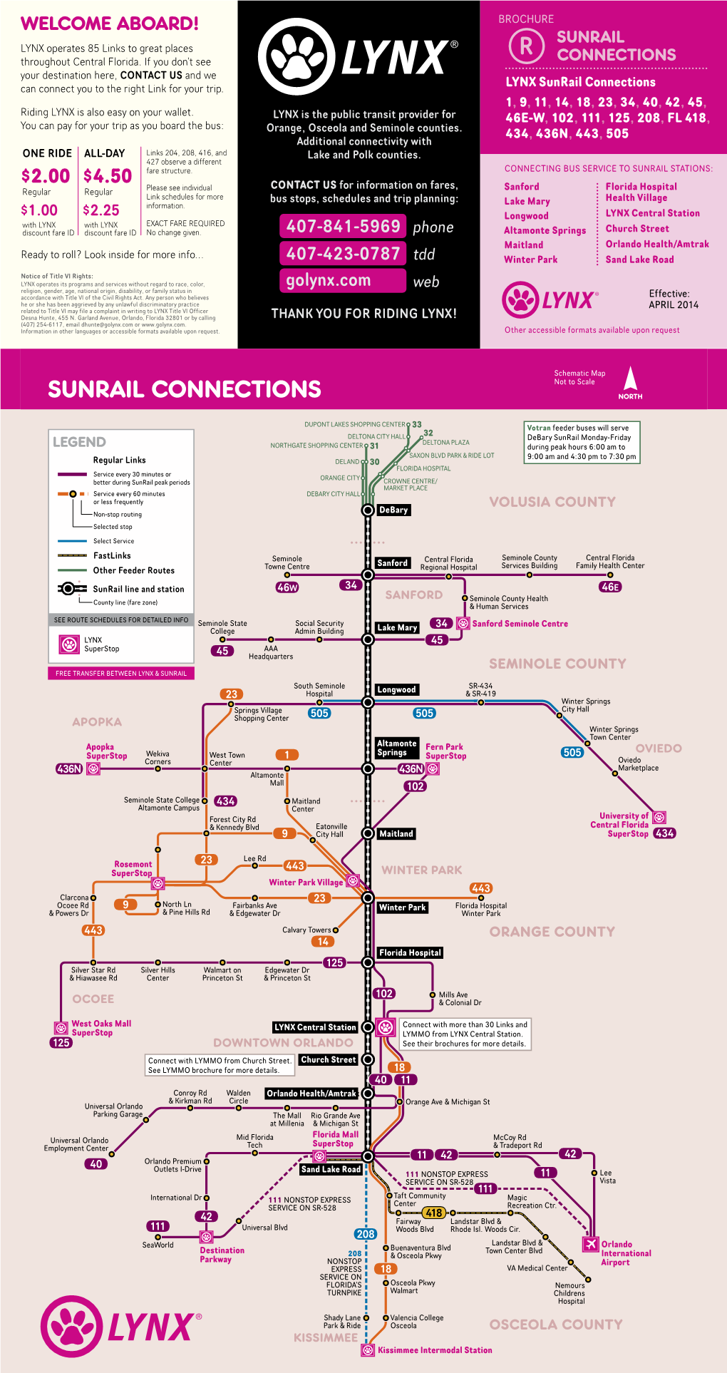 Sunrail Connections 1, 9, 11, 14, 18, 23, 34, 40, 42, 45, Riding LYNX Is Also Easy on Your Wallet