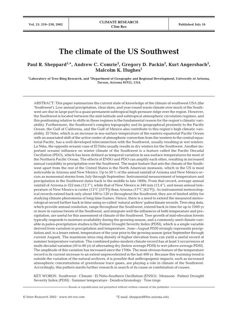 The Climate of the US Southwest