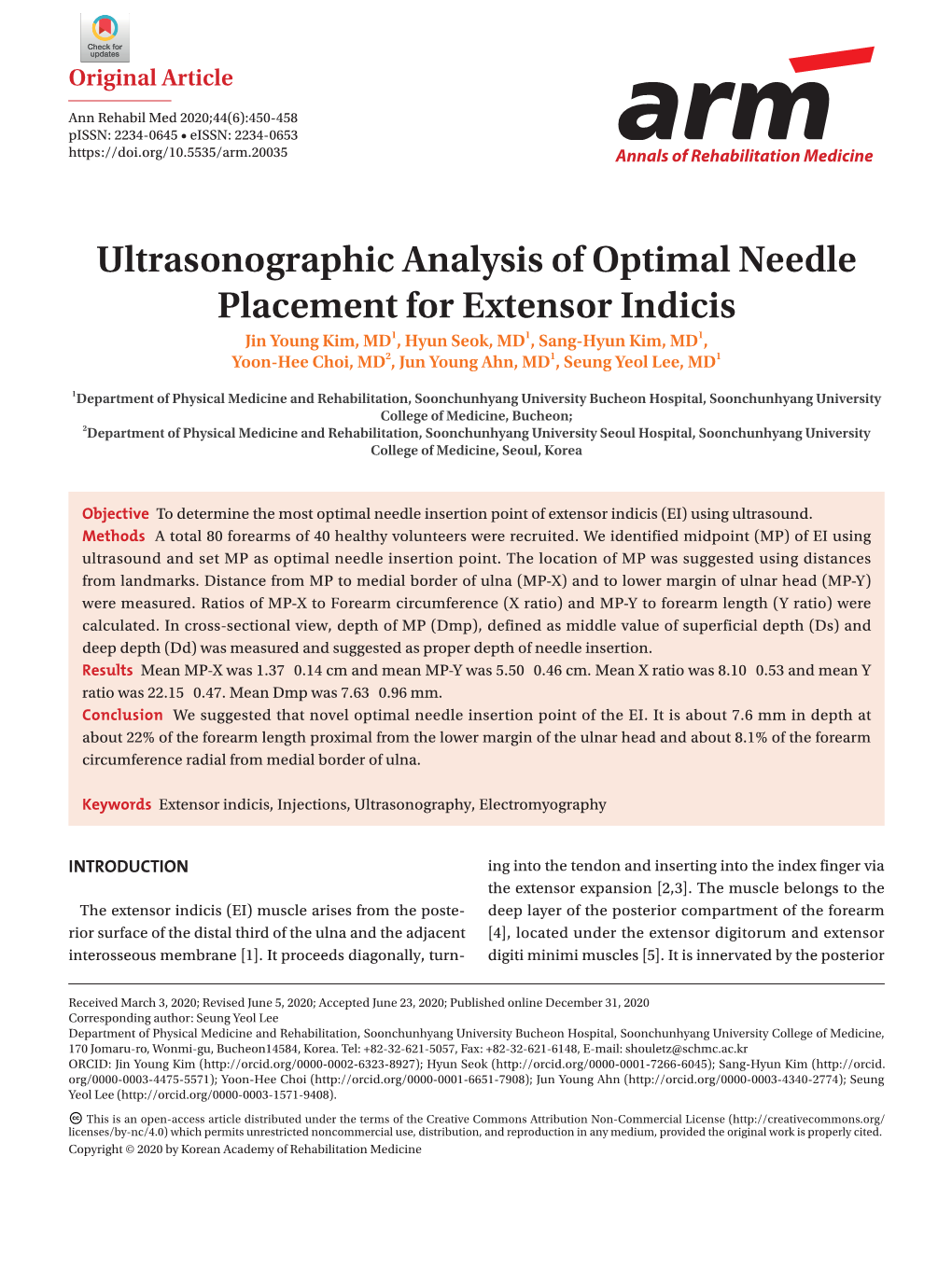 Ultrasonographic Analysis of Optimal Needle Placement for Extensor Indicis